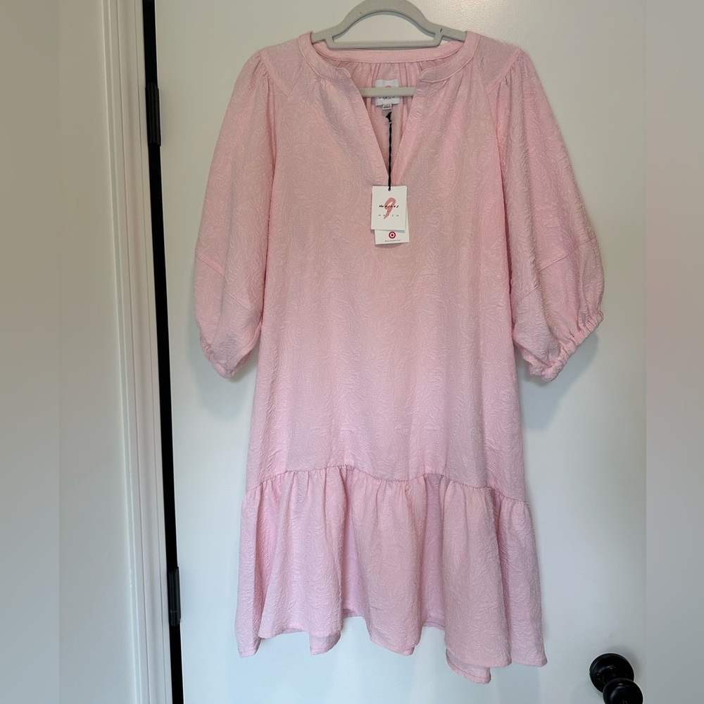 HATCH Jacquard Pink Puff Sleeve The Nines Maternity Dress size Small, NWT